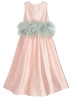 Pink Taffeta Ankle Length Wedding Flower Girl Dress With Feathers